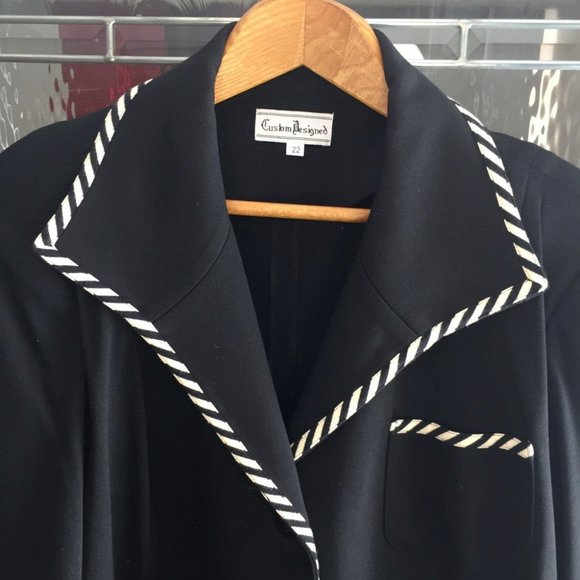 Women's Custom Design Hand Made Blazer Jacket Black &White Vintage SZ 22 / XXL - Picture 1 of 5